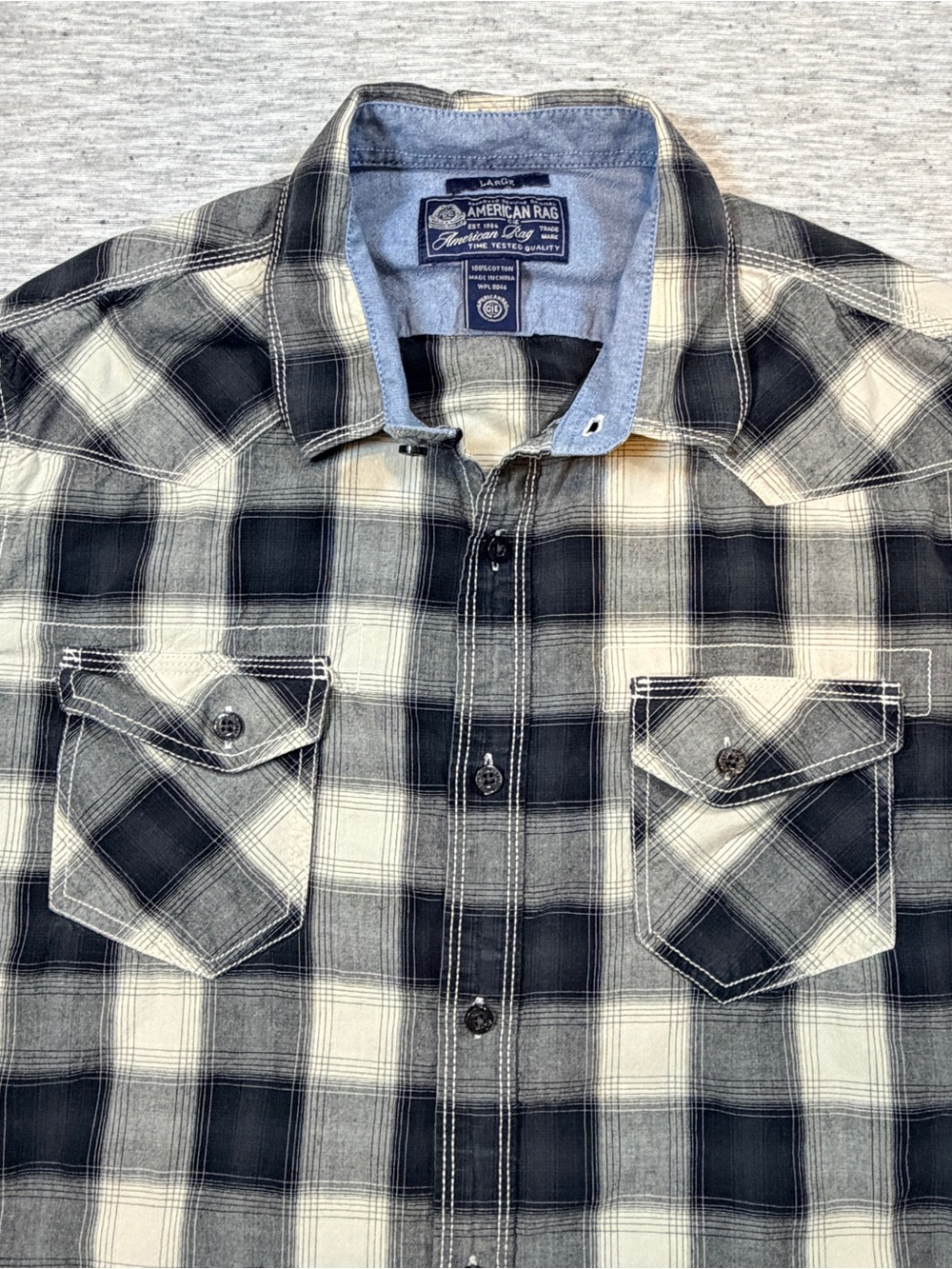 American Rag Mens Black and White Plaid Shirt Size Large
